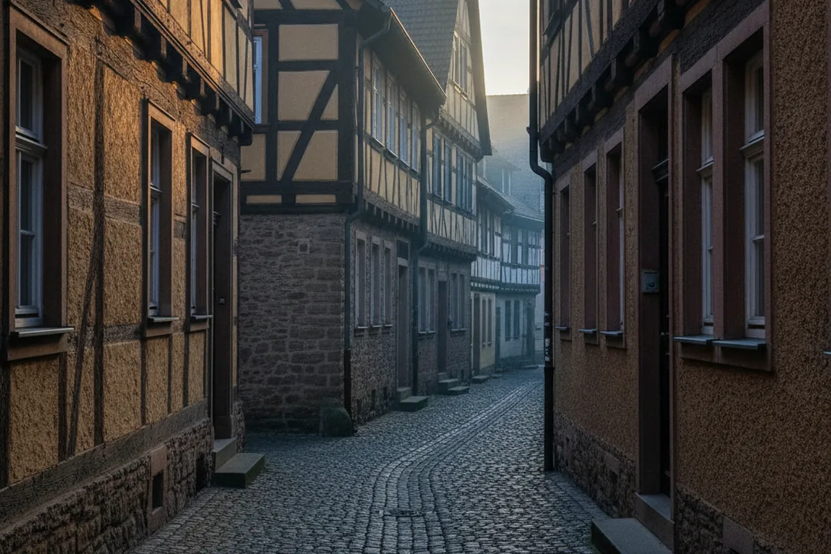 Fachwerkhaus-Gasse in der Eisleber Altstadt — sinnbildlich für das historische Stadtbild